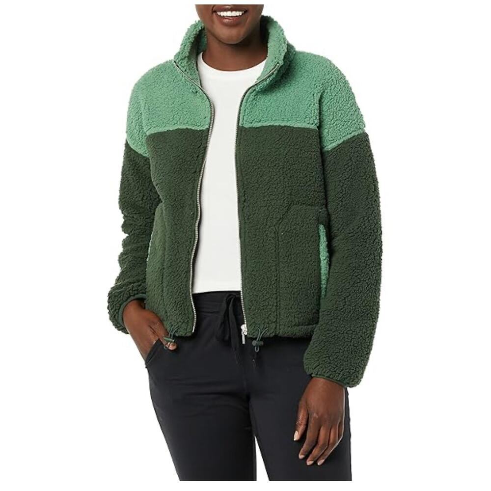 NWT Amazon Essentials Green Full Zip Two Toned Sherpa Sweater Medium